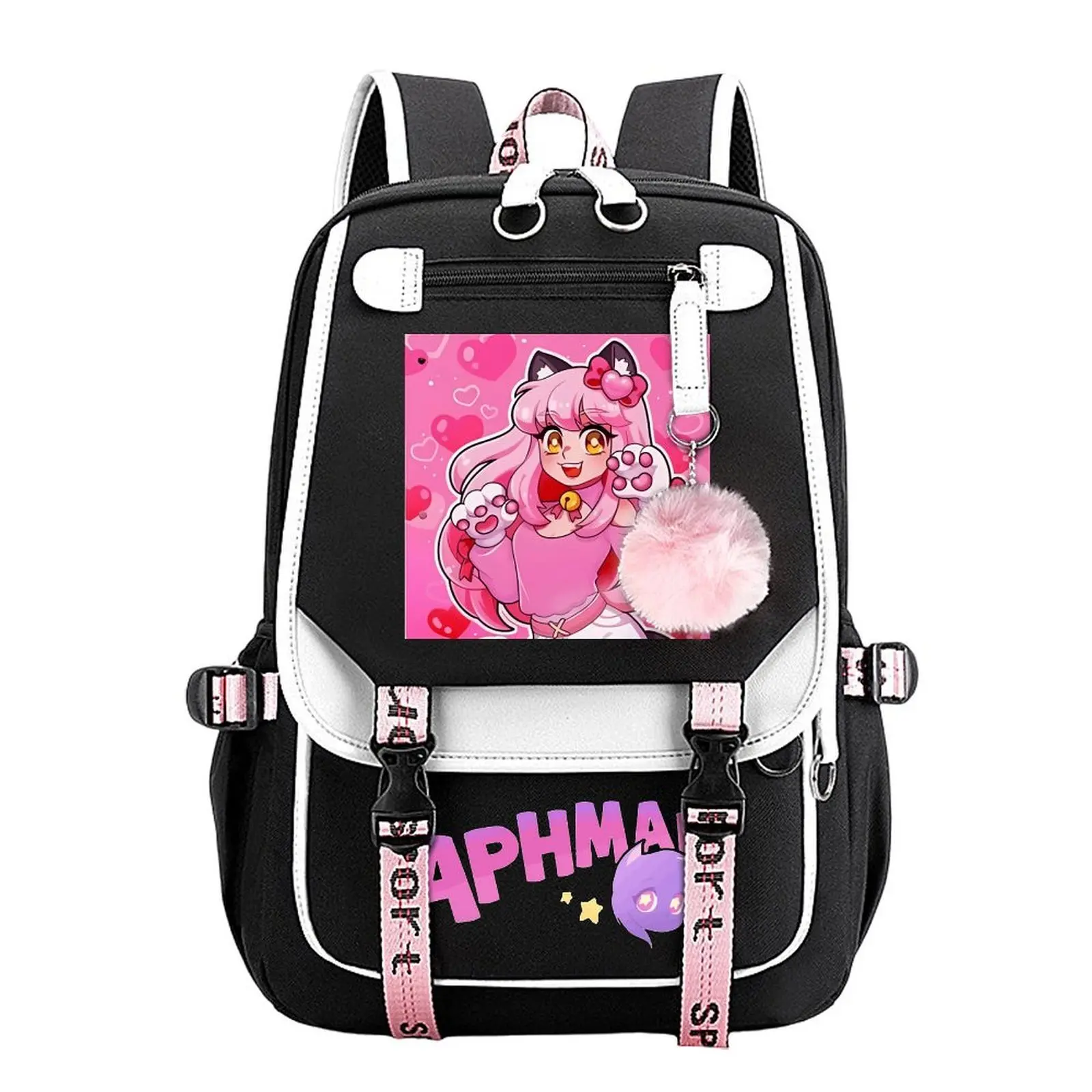 Aphmau Print Unisex Cotton Linen Backpack, Teen Student School Bag, Large Capacity, Water-Resistant Durable, Multi-Pocket Organizer with Zipper Closure, Birthday/Holiday Gift (11.4in × 18.1in), Printed Panel
