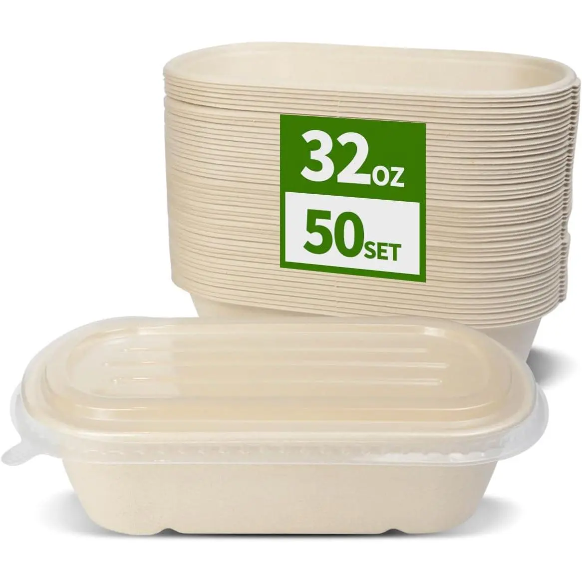 32 oz Disposable Meal Prep Containers with  50 Pack | Disposable  Containers with , Compostable and Microwavable Togo Lunch Boxes for Meal Prep, Take Out, 50 Bowls 50