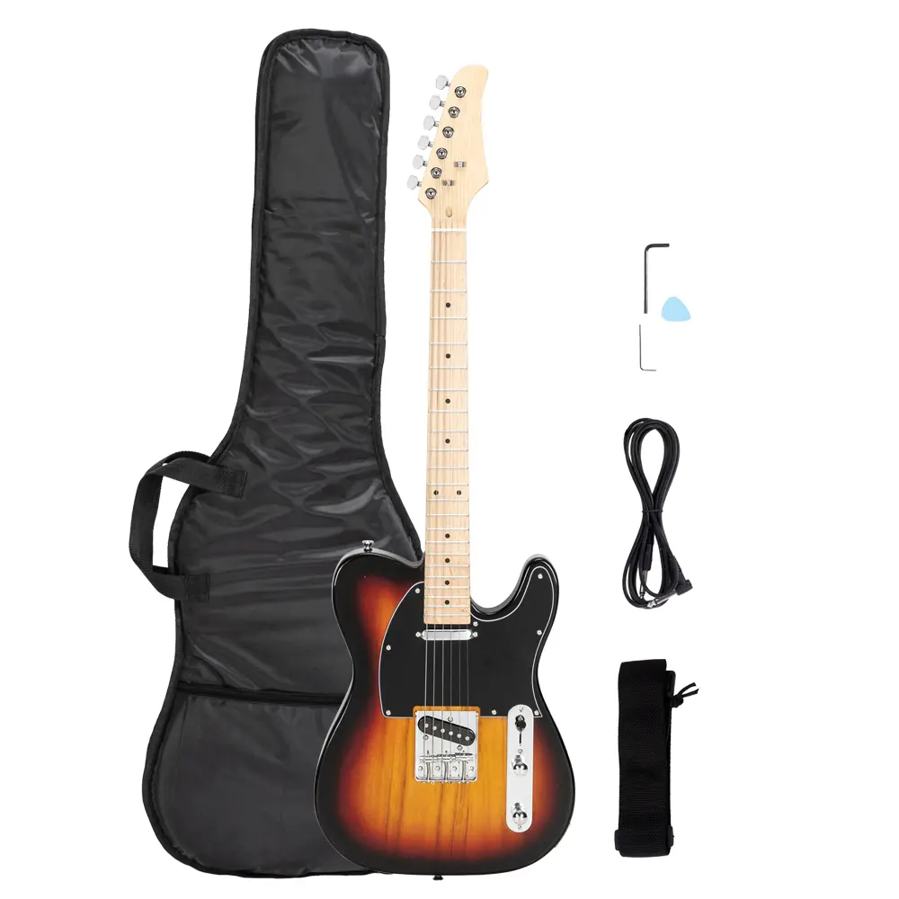 39-Inch Electric Guitar Beginner Starter Kit for Beginners, with Maple Fingerboard, SS Pickup, Lightweight Basswood Body, 25.5-Inch Scale Length, 1 Tone Control, Strap, Guitar Bag, Picks for Practice, Stage Use
