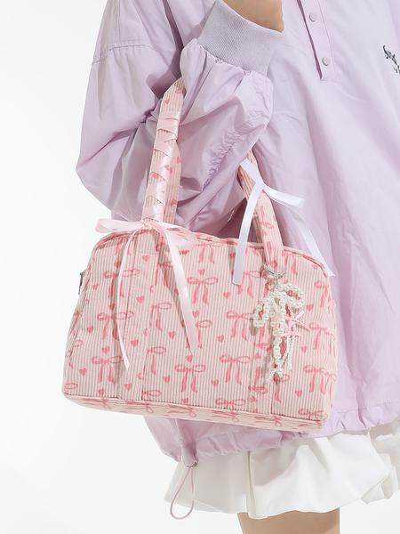 Valentine's Day gift, niche design sweet pink velvet shoulder bag, corduroy butterfly bow with pearl pendant armpit bag, Fashionable shopping purse, cute, multi-functional, suitable for students commuting, shopping, etc.