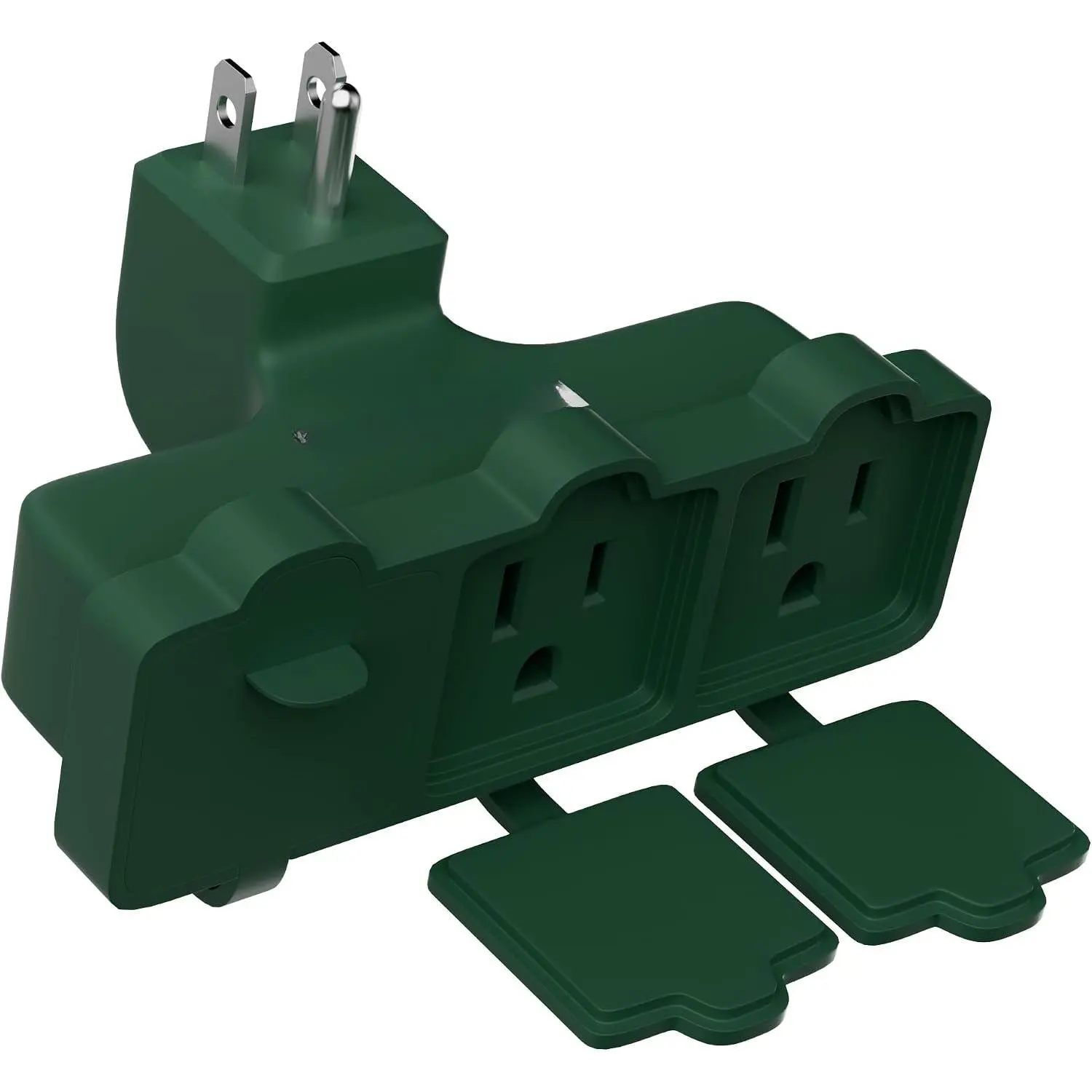 3-Outlet Wall Plug Adapter Green,Heavy Duty Outdoor Power Splitter,Weatherproof Multi Outlet Extender with Safe Cover,3-Prong Grounded Plug,Ideal for Holiday,  and Office,EL ETL