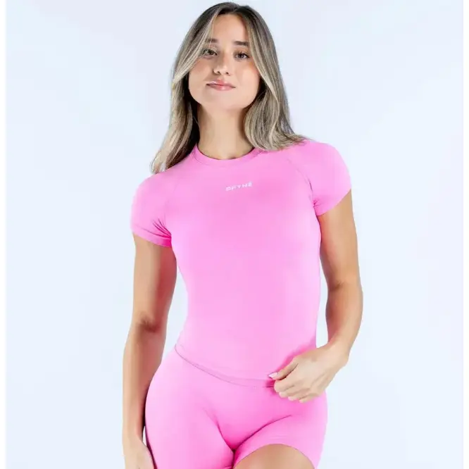 Hot Pink Short Sleeve Seamless Workout Romper for Women Tummy Control Butt Lifting Athletic Onesie Squat Proof Summer Barbie Core Athleisure Yoga Jumpsuit