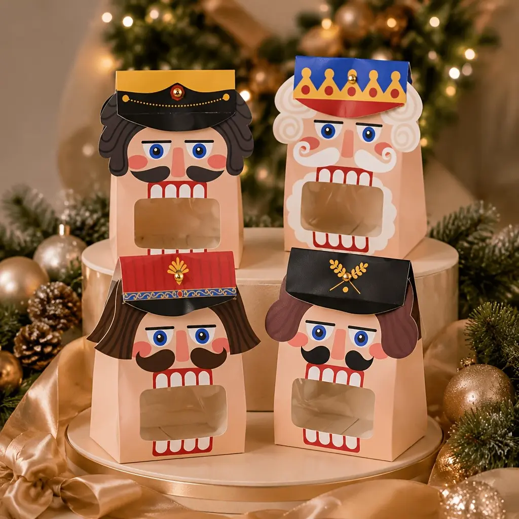 12/24 Christmas Gift Boxes with Window, 3D Paper Cookie Boxes, Candy Gift Boxes, Holiday Party Supplies, Christmas Candies