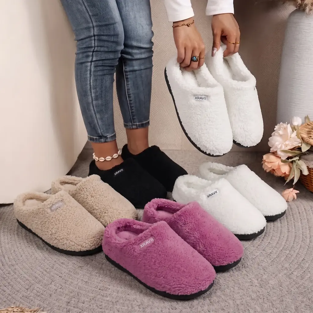 XRAVII Women's Cozy Sherpa Fleece Slippers Soft Warm Indoor Outdoor Mule Clogs Slip-On House Shoes