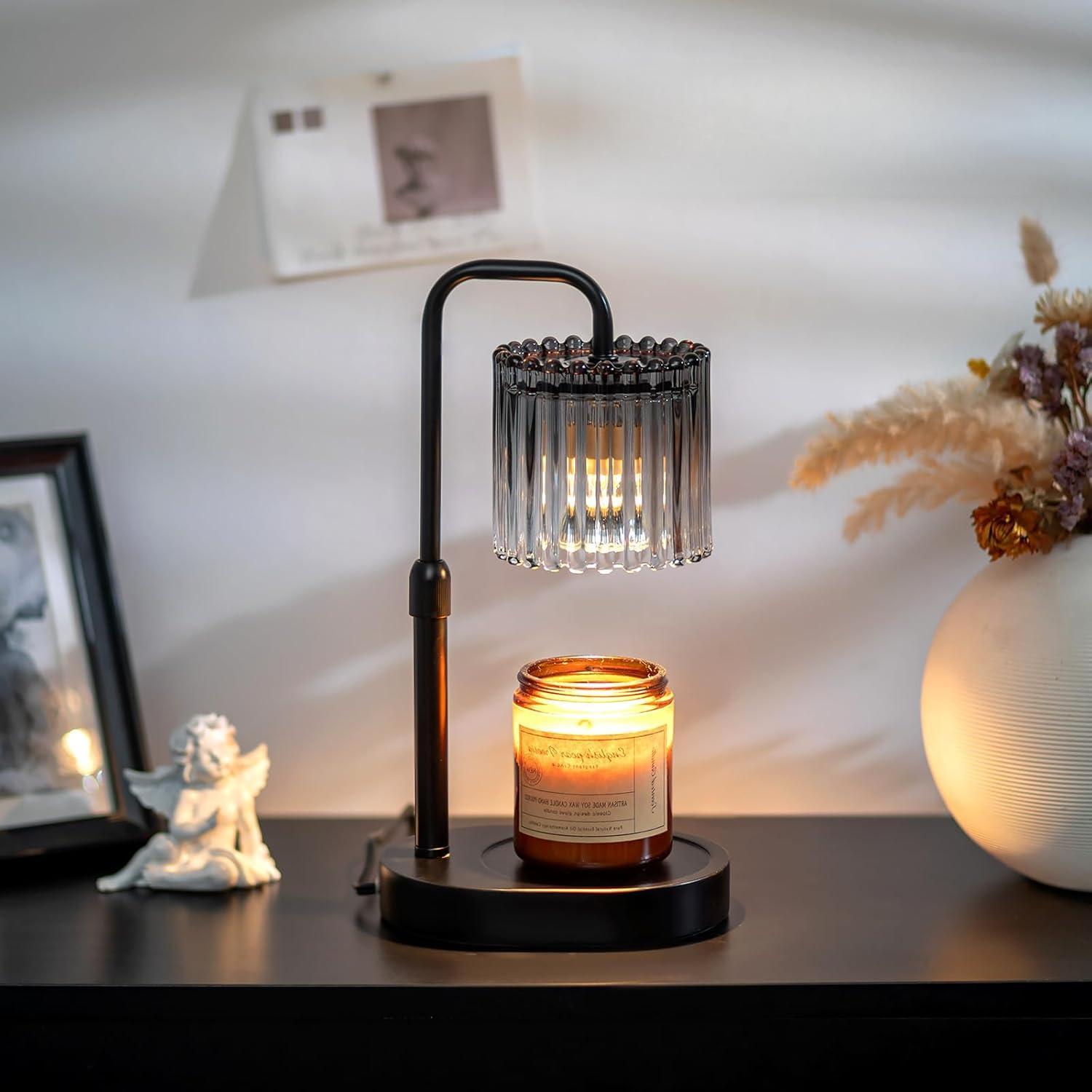 Candle Warmer Lamp with Timer: Candle Warming Lamp with 2 Bulbs Height Adjustable Wax Melt Dimmable Home Decor Birthday Day Gift for Women Ornaments