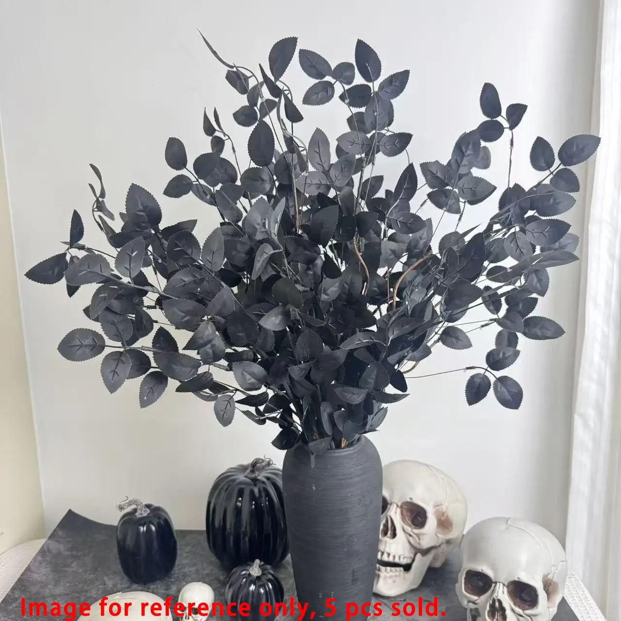 5-Pack Rose Leaves, Gothic Style Artificial Rose Branches, Halloween Home Decor, Party Setup, Photography Props