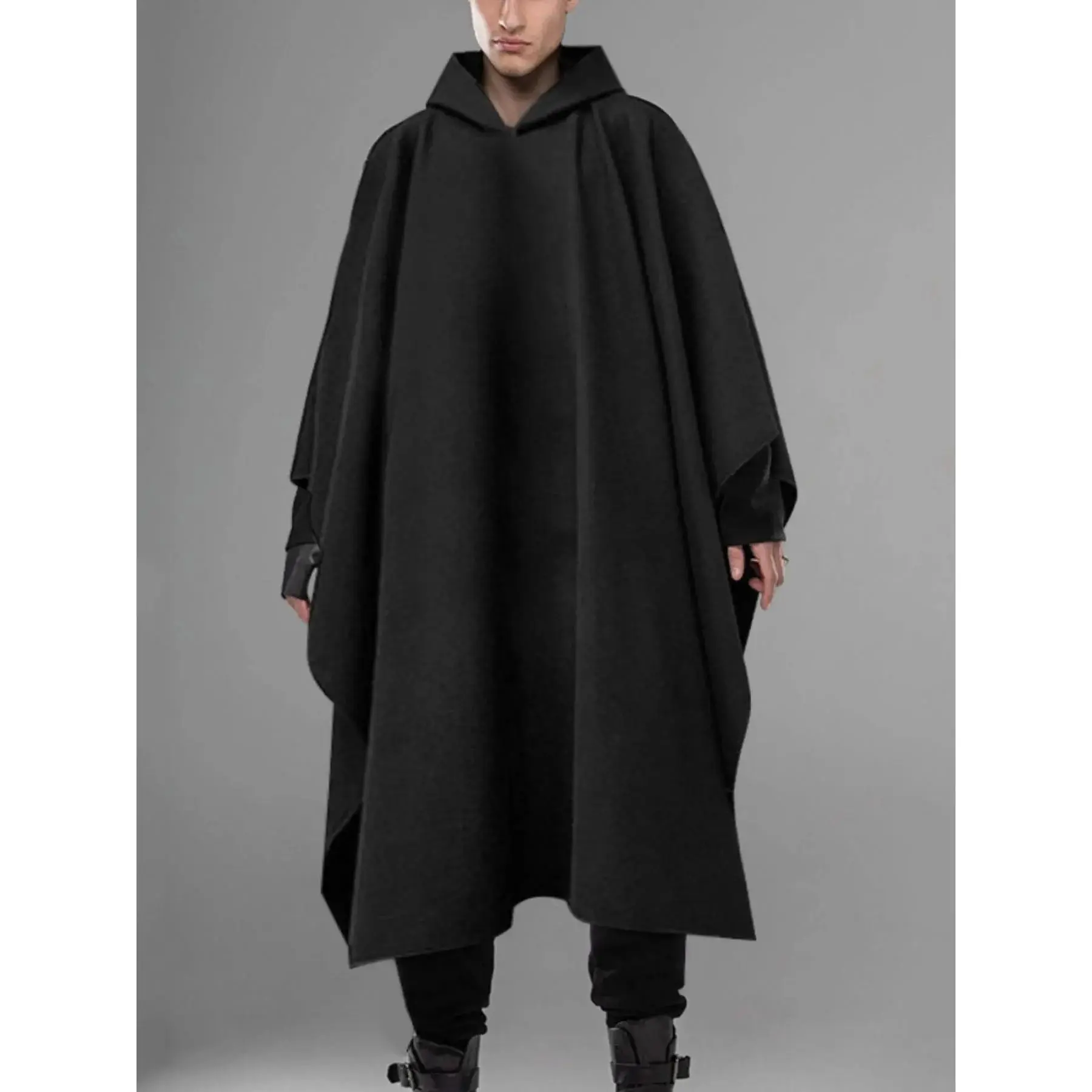 Men's Batwing Sleeve Cape Soft Hoodies Cloak Pullover Jumper Poncho Jacket Overcoats