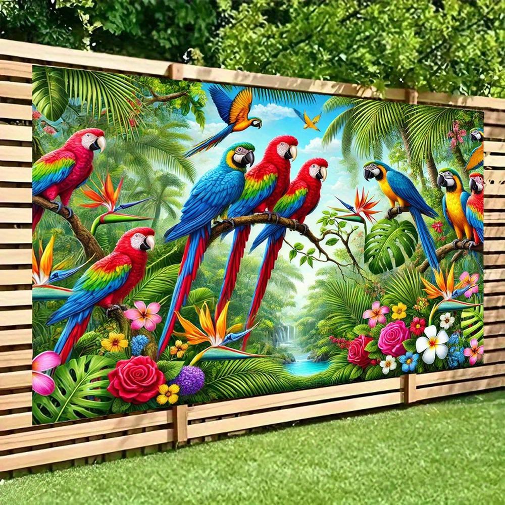Vibrant Parrot Print Tropical Rainforest Photography Backdrop, Durable Polyester Tapestry for Birthday Party Decor, Indoor-Outdoor Event Props, Studio Use (No Electricity Needed),summervibes