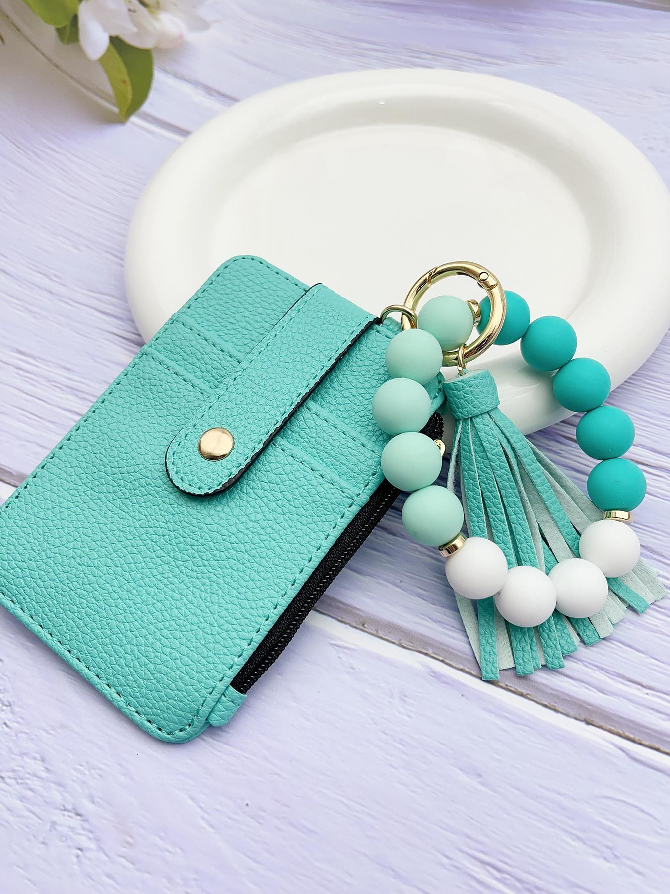 1pcs minimalist style, featuring marble-patterned silicone beads handcrafted into a western cowboy bag, wrist keychain, women's wallet card holder, bracelet key ring, Keychain Wristlet, perfect gift for friends or mothers