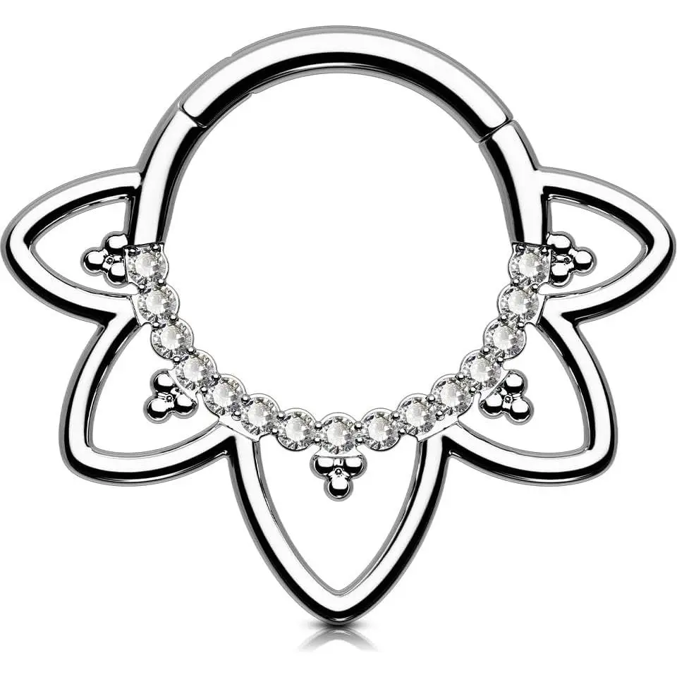 Daith  , G23 Solid Titanium Daith Earrings, 16G Clear CZ Design Daith Hoop Earring, Helix Cartilage Septum