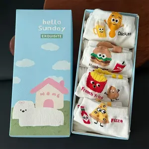 4-Pair Pack Women'S Cute Hamburger Fries Pizza Chicken Leg Patterns, Fun Comfortable Soft Breathable Sweat-Absorbent Casual Women'S Short Socks, Ideal Gift for Foodie Best Friend Girlfriend, Badge for Foodie