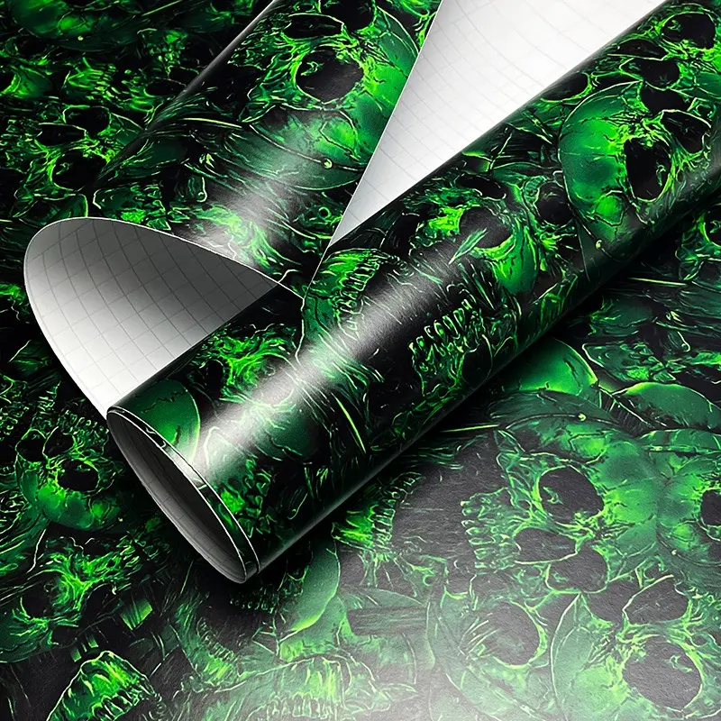 Green Skull Sticker Bomb Graffiti PVC Vinyl Wrap Film With Air Release Self Adhesive DIY Car Motorcycle  Furniture Decoration Sticker