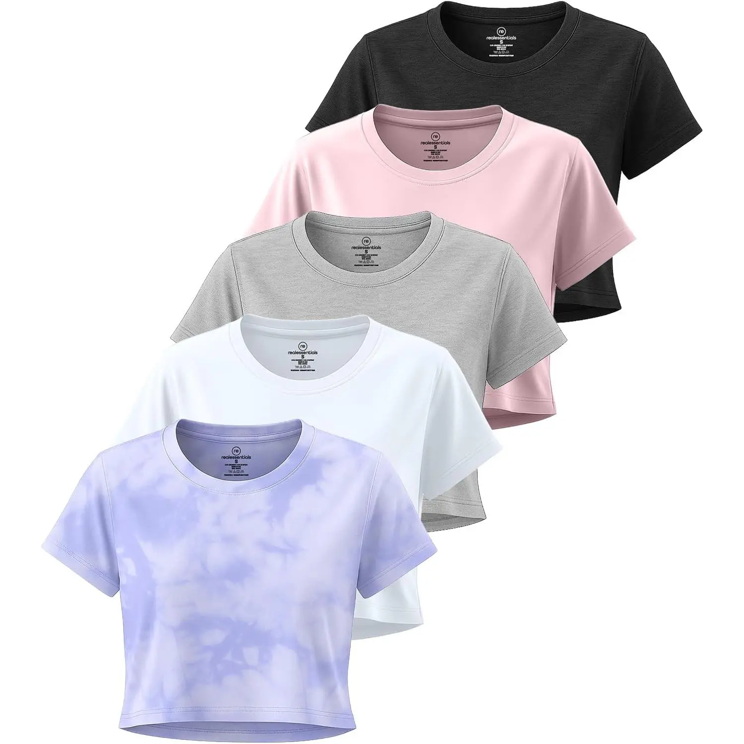 5 Pack: Women's Dry-Fit Crop Top Short Sleeve Shirts Workout Gym Cropped Athletic Tee (Available in Plus)