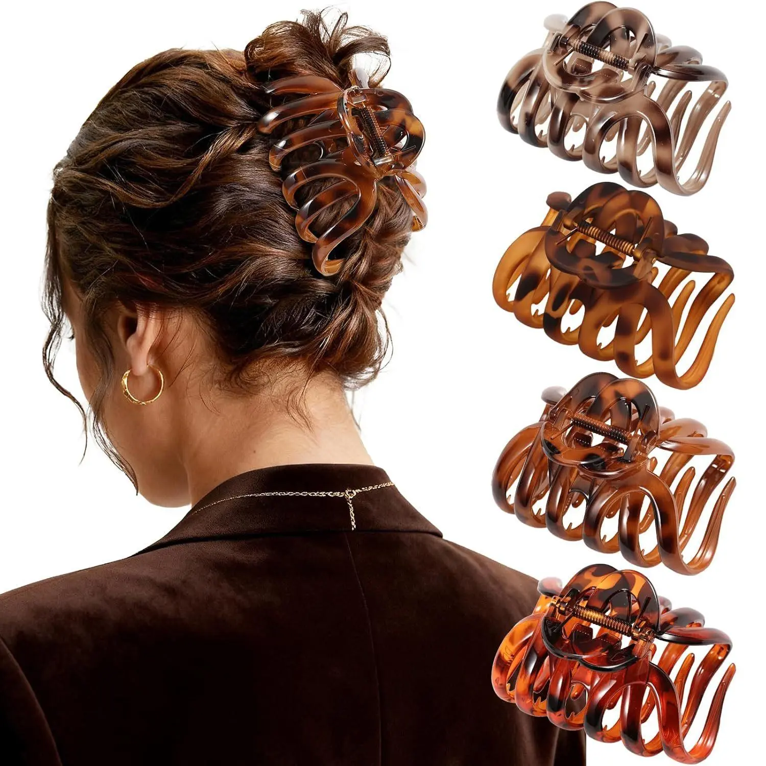 4 Pack Large Matte Octopus Hair Claw Clips for Thick Hair, Mixed Matte Solid & Tortoiseshell Non Slip Strong Hold French Jaw Clamps Women Daily Hair Accessories
