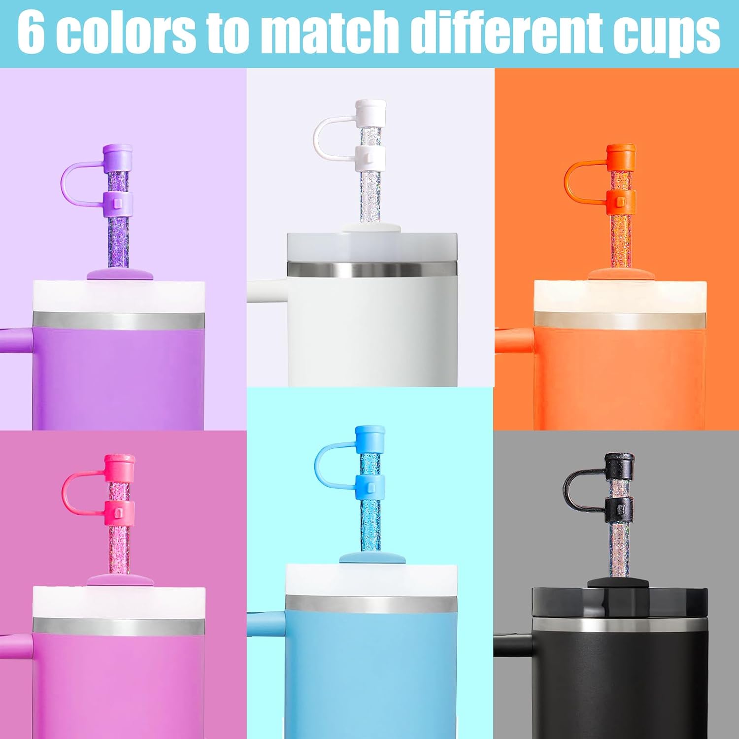 6 Pairs Replacement Straws and Straw Covers for Stanley Straw, Reusable Glitter Straws with Cleaning Brush for Stanley cup 40/30 OZ Tumbler (Sparkling)