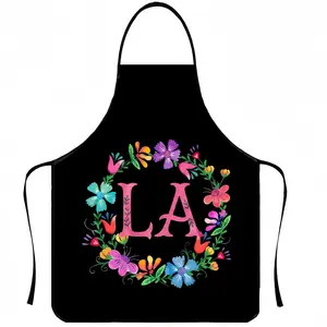 Floral Letter Print Polyester Apron, 1 Count ﻿Cool Summer Cooking Apron,CA,TX,NY,OH,PA,FL,IL,Nail Tech,Apron for Women,Garden Tool,﻿Kitchen Essential,Cleaning Tool,Nails Design Tool,﻿Kitchen Apron