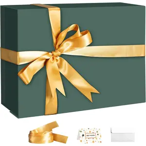 Green  Boxes with , 9x7x4 Inches  Box with Ribbon, Collapsible  Boxes with  Closure for Presents, Bridesmaid Proposal Box Contains  Card Ribbon Tag