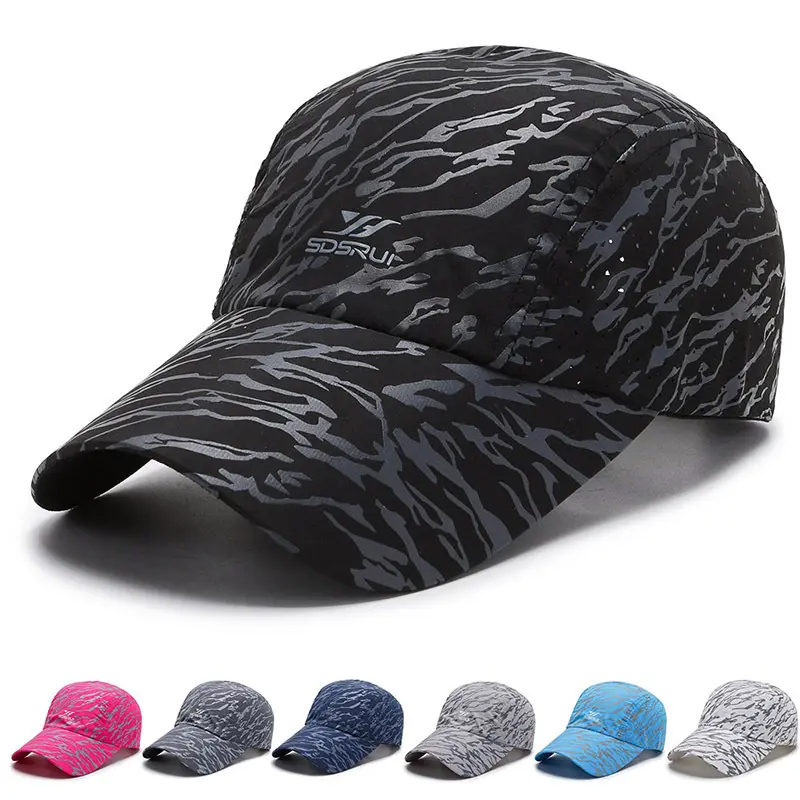 Mens Womens Camouflage Baseball Cap Quick Dry Sport Sun Hat Breathable Lightweight Adjustable Running Cap Summer Outdoor Sports Hat Gym Workout Hiking Fishing Golf Travel Bicycle Tennis Beach Caps Men