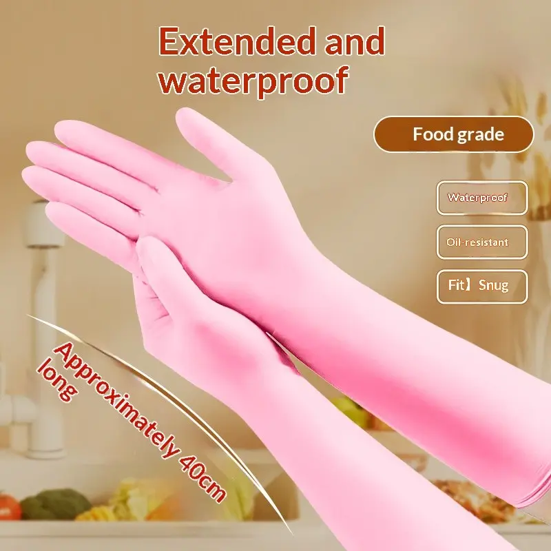Nitrile Disposable Gloves, 16 Inch Extra Long Thick, 10 Pcs, Reusable, Ideal for Cooking, Cleaning, Inspection