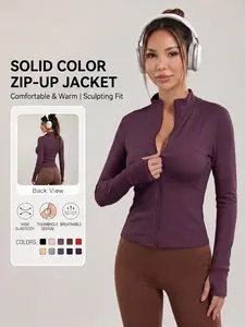 Women's Sporty Jacket, All-Season Zipper Slim-Fit Running Yoga Coat, Thumbholes, Breathable, Comfortable, Trendy, Street Gym Wear