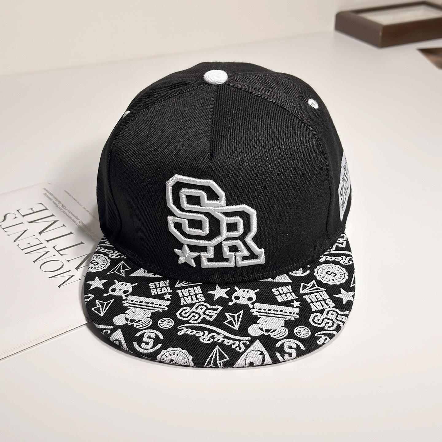 Cross-border new trendy street hip-hop hat with letter print, flat brim, unisex, adjustable - SR model