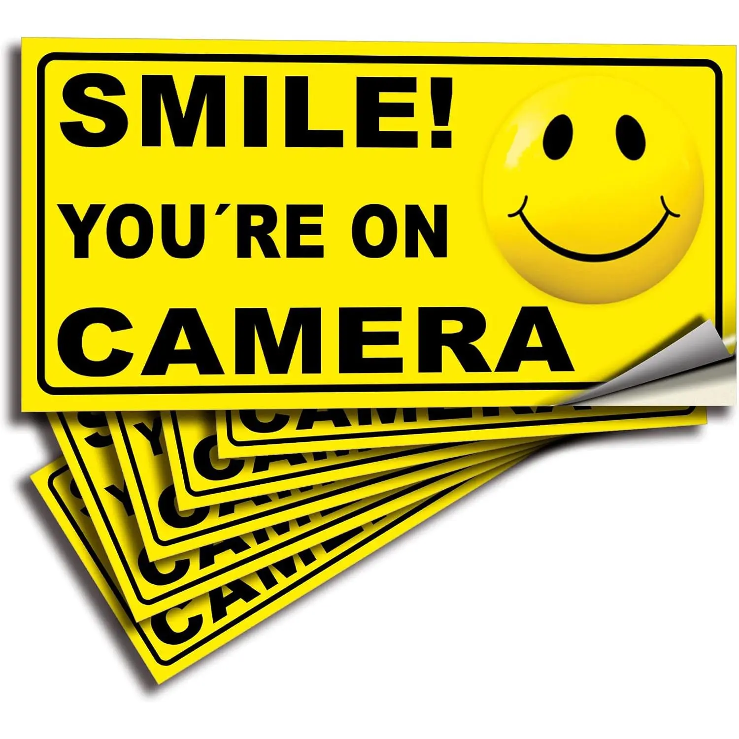 Smile You're  Camera Stickers for Business – 6 Pack 4x2 Inch – Self-Adhesive Vinyl Decal, Laminated for  UV Protection, Fade Resistance,  Camera Sign for , Business, CCTV