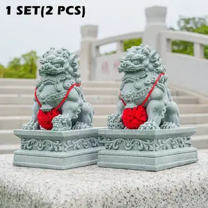 Chinese Stone Lion Figurine Set, Feng Shui Guardian Lions, Wealth Attraction, Home Entrance Decor, Traditional Asian Style