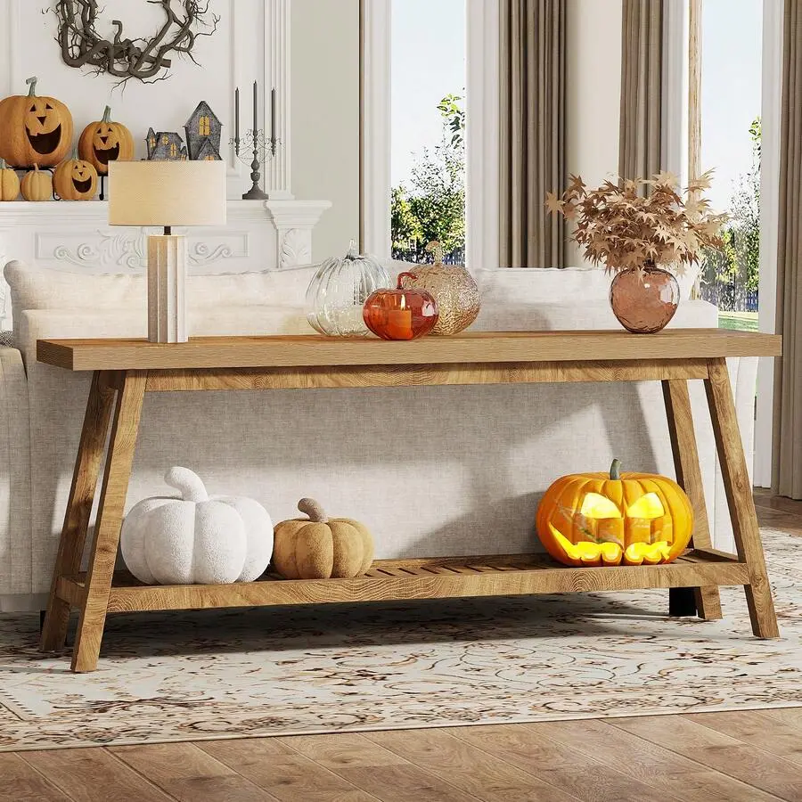 70.86-Inch Console Table Entyrway, Farmhouse 2-Tier Entry Entrance Table, Narrow Long Sofa Table Behind Couch