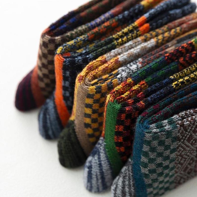 5-Pack Men’s Thick Wool Winter Socks - Retro Colorful - Perfect for Snow Boots EU 38-44