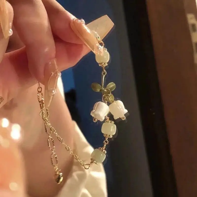 Korean Style Fashion Bell Orchid Pendant Stereoscopic Leaf Flower Bracelet for Women Female Y2k Accessories Bracelet Jewelry