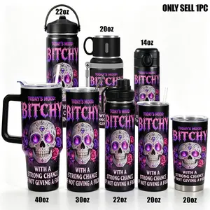 Stainless Steel Insulated Tumbler with Lid, Sugar Skull and Roses Design, Double-Wall Vacuum Insulated Flask, 40oz/30oz/22oz/20oz Leakproof Travel Mug, Gift for Women & Men, Stainless Steel Thermos, Drinkware