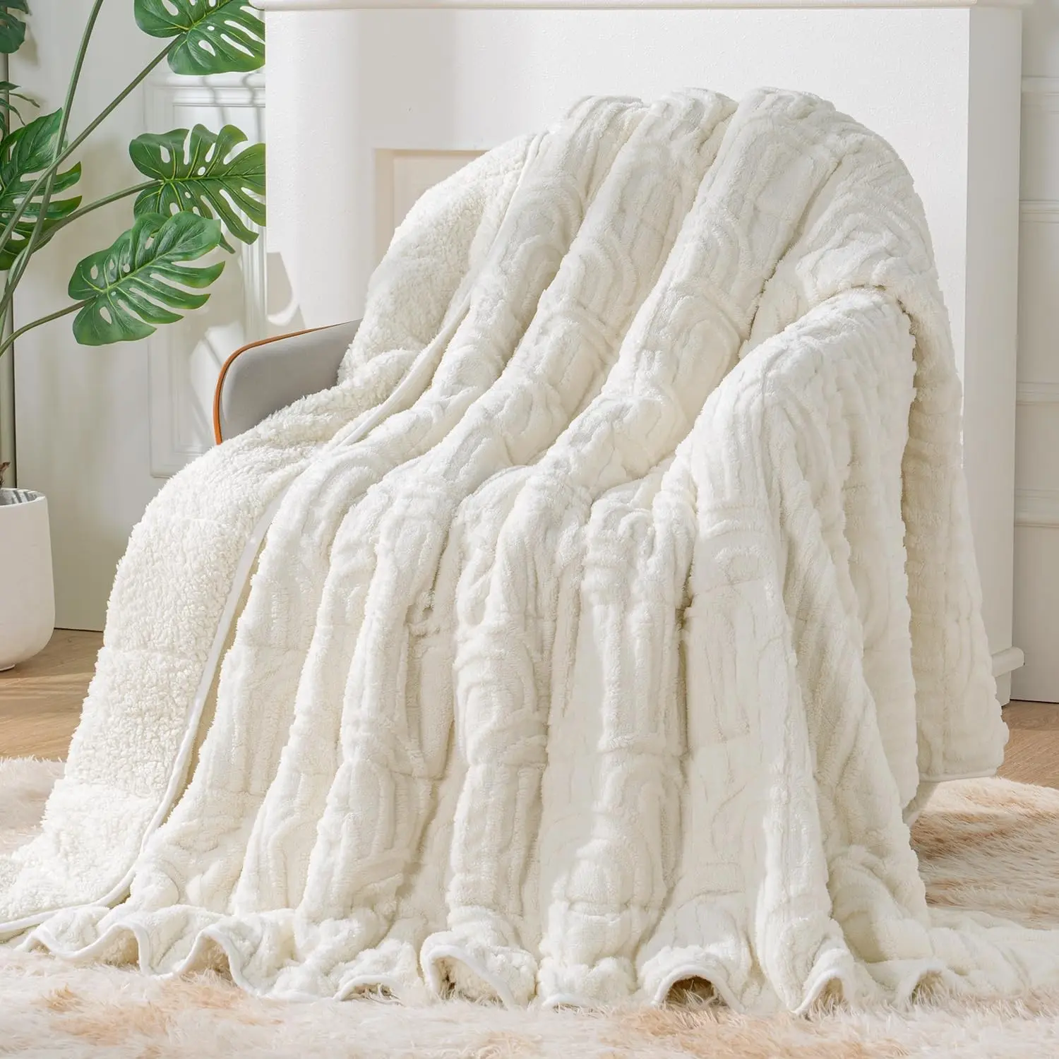Sherpa Fleece Weighted Blanket for Adults, Dual Sided Soft, 48"x72" 15lbs | Cozy Hug-Like Weight for Relaxation, Fluffy Elegant Arched Jacquard Heavy Throw for Couch Bed Sofa, Even Weight Distribution