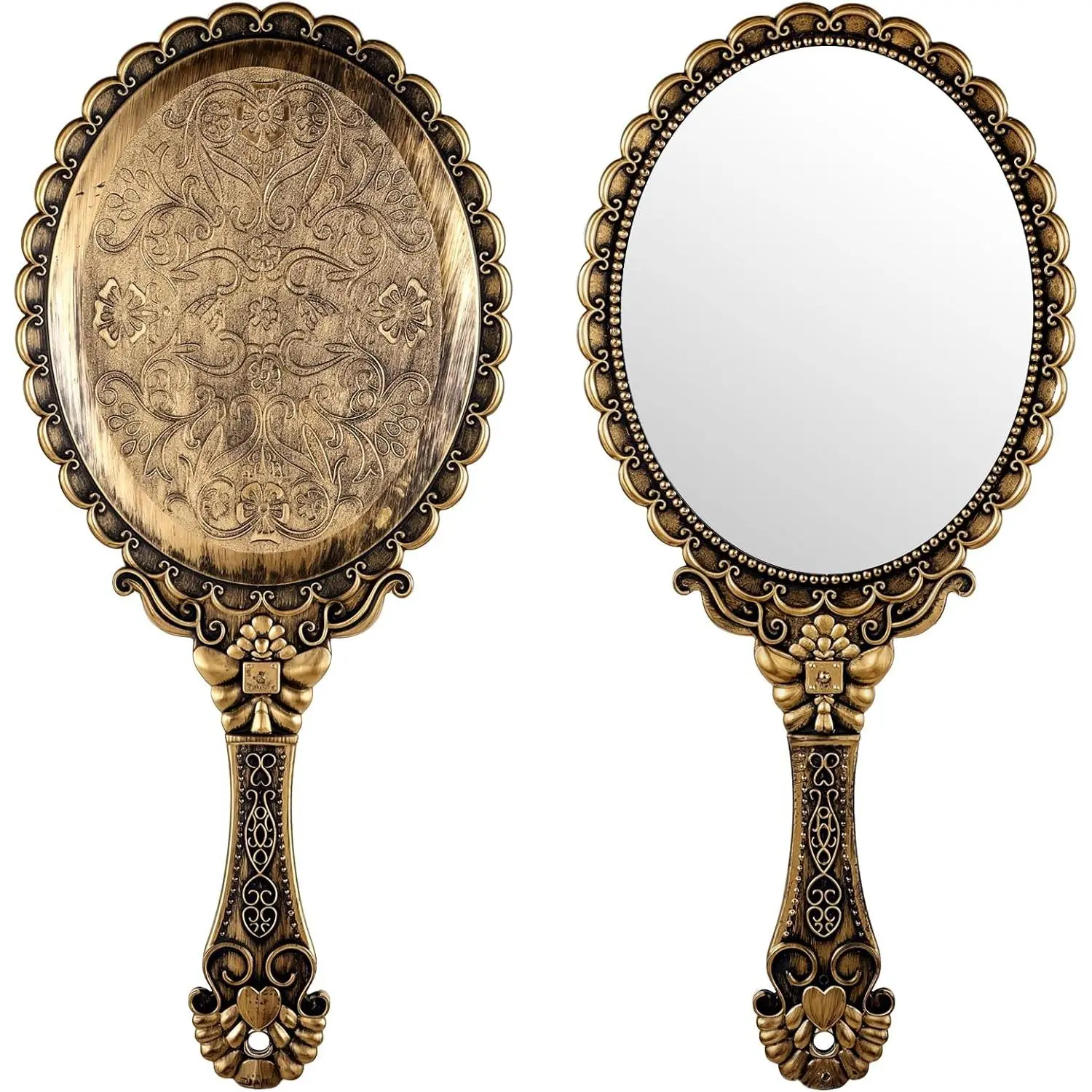 Vintage Hand Mirrors with Handle, Vanity Handheld Makeup Mirror Elegant Handle Mirror Portable Plastic Handheld Travel Mirrors for Women Face Makeup Travel Party Desk Carry Accessories