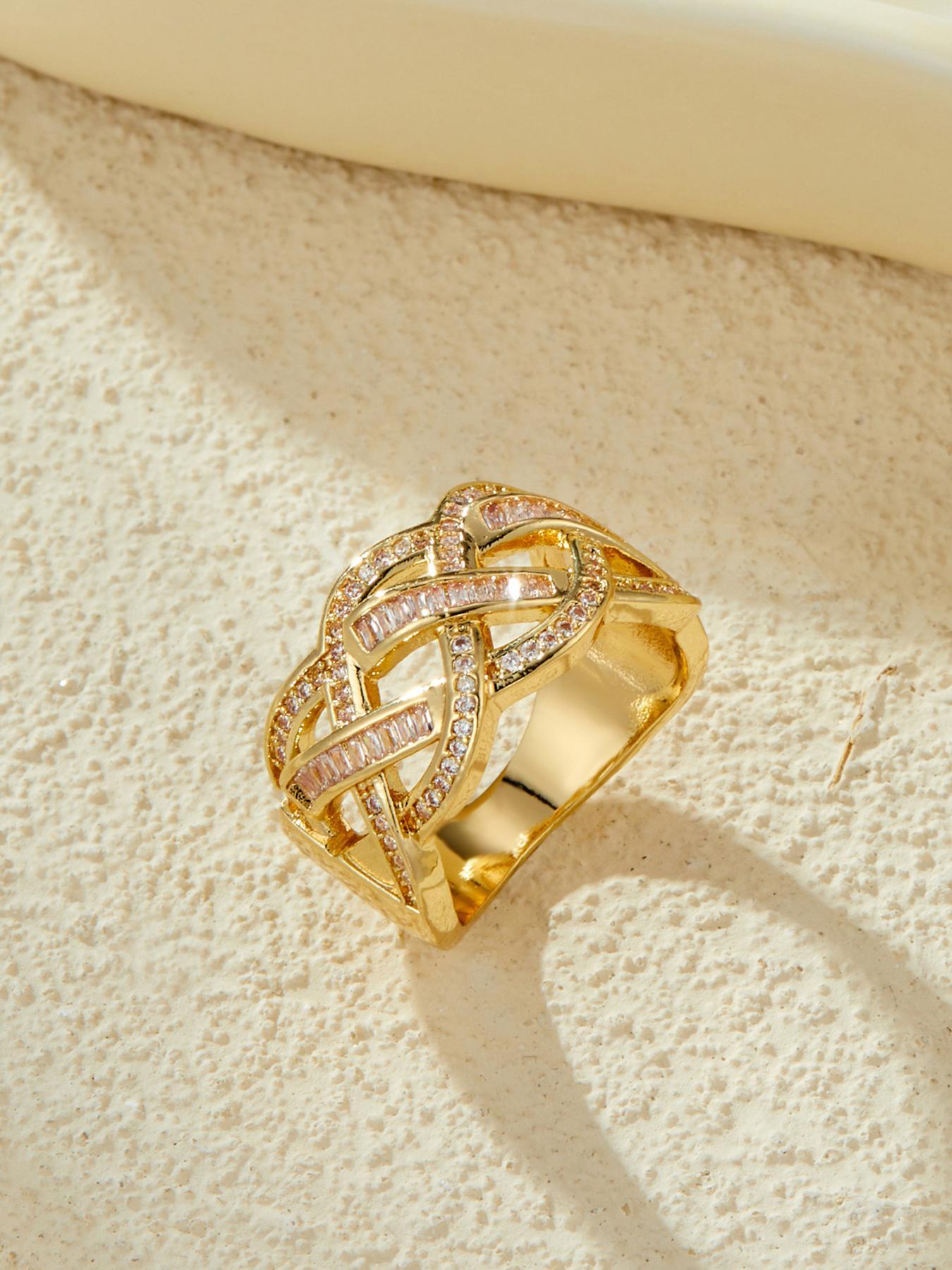 Fashion Designer Inlaid Zircon Decor Ring, Fashion Statement Double Layered Ring for Party, Daily Clothing Decor, Trendy All-match & Exquisite Jewelry for Birthday Gift