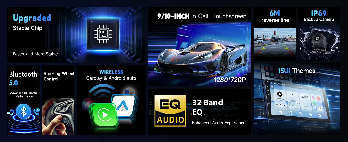 Rimoody 4+64GB Car Stereo Radio for Honda CR-V (2007–2011), Wireless CarPlay and Android Auto, 9-inch Touchscreen Display, Bluetooth Audio Receiver, GPS Support, Wi-Fi, Backup Camera, FM/RDS, Hi-Fi, Steering Wheel Controls (SWC)