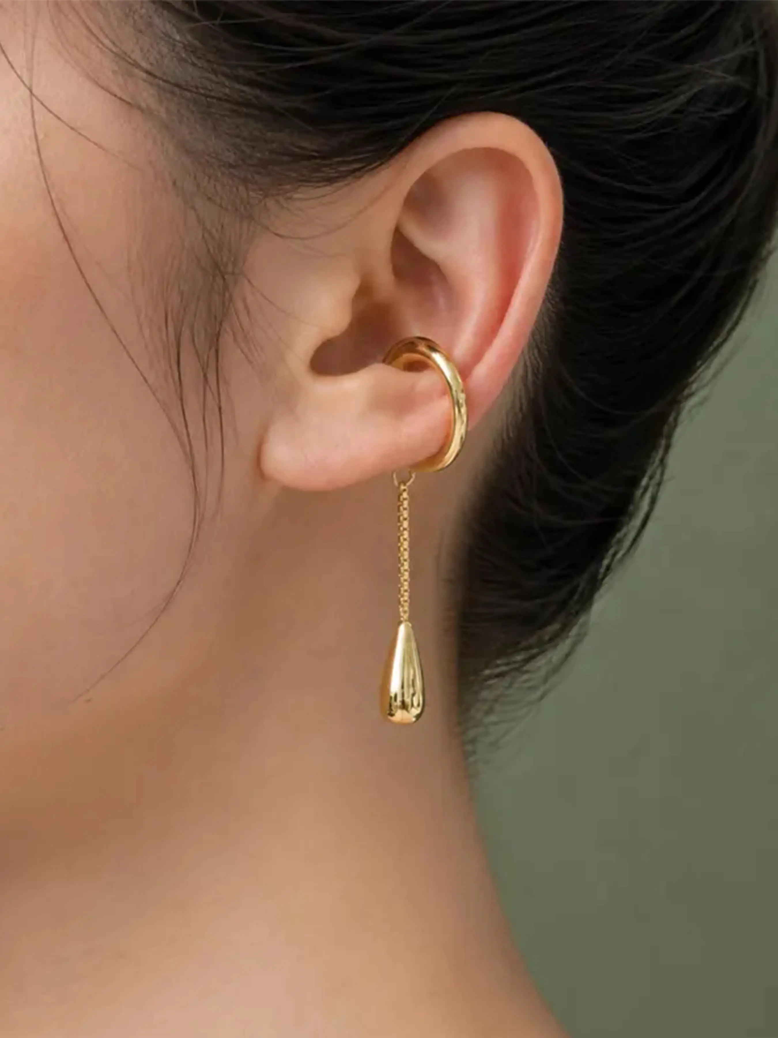 1Pc Elegant Dangle Earrings, Water Drop Design, 18k, Chain Detail, Perfect Gift for Her Birthday, No Piercing Required