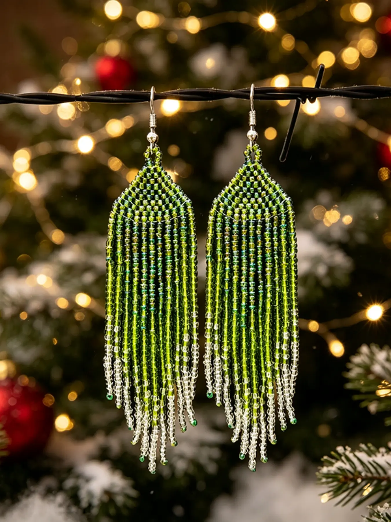 Gradient Seed Bead Long Tassel Dangle Earrings, Boho Handmade Fringe Drop Earrings, Bohemian Ethnic Jewelry for Women