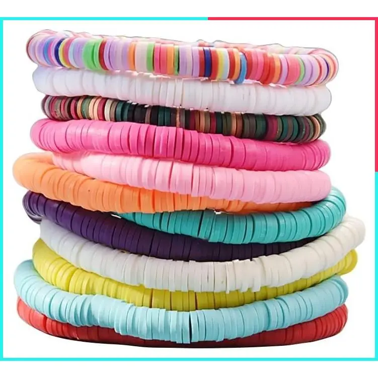 12pcs Friendship Bracelets Set - Heishi Beaded Stretch Stack Vinyl Clay Disc Surfer Preppy Summer Beach Bracelets for Women