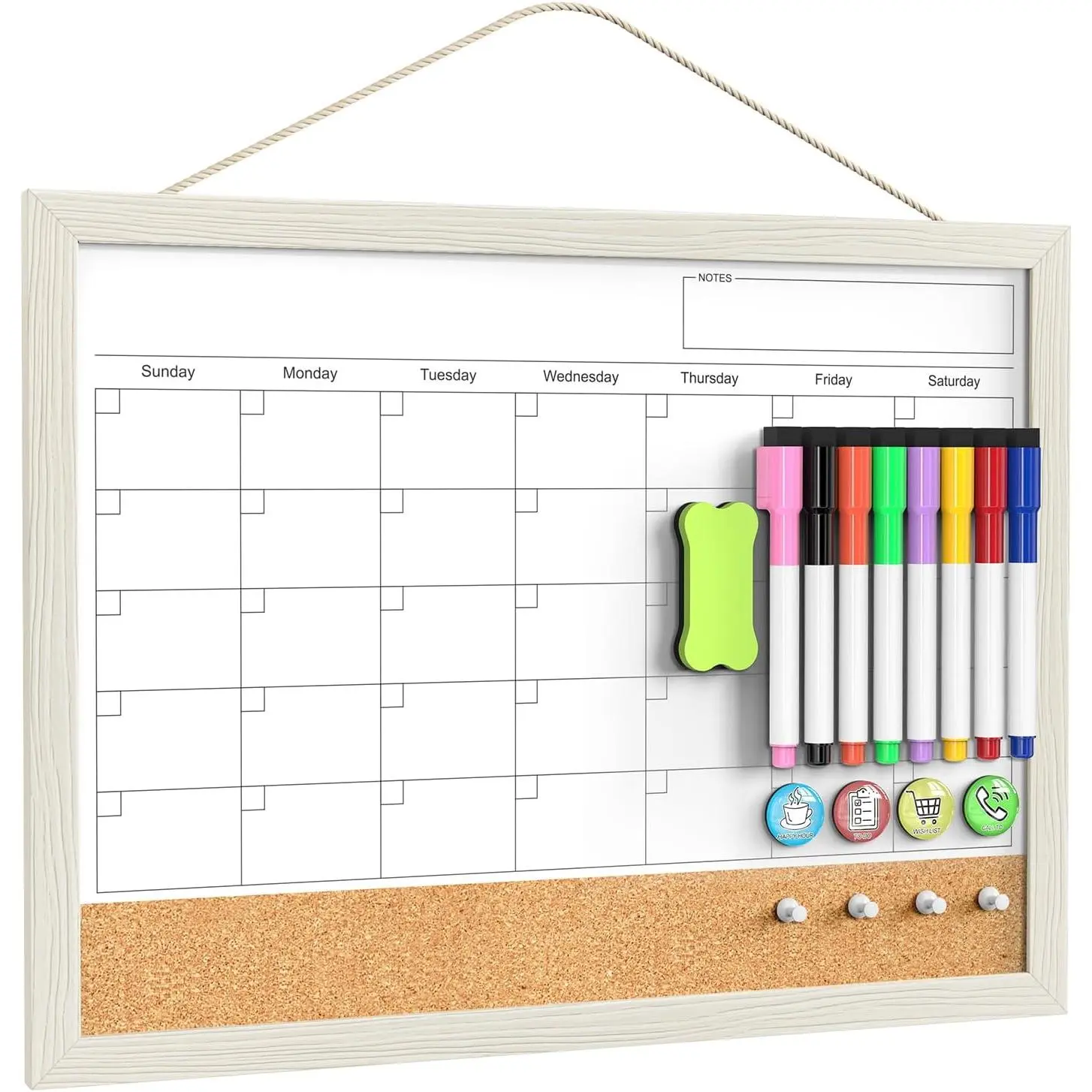 Calendar Whiteboard for Wall,  17x13 Inches Whiteboard Calendar Cork Board Combo, Small  White Board with  Framed,  Dry Erase Board for Kitchen  Office School Planner