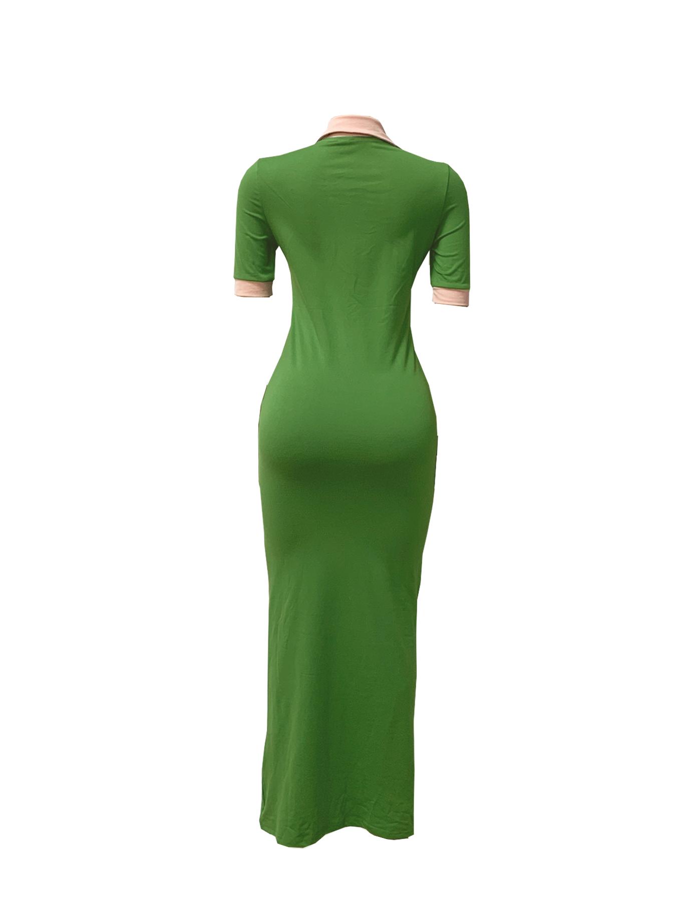Women's Colorblock Polo Collar Dress, Vintage Chic Fitted Short Sleeve Dress for Summer, Women's Clothing for Daily Wear, Summer Casual Fashionable Dress