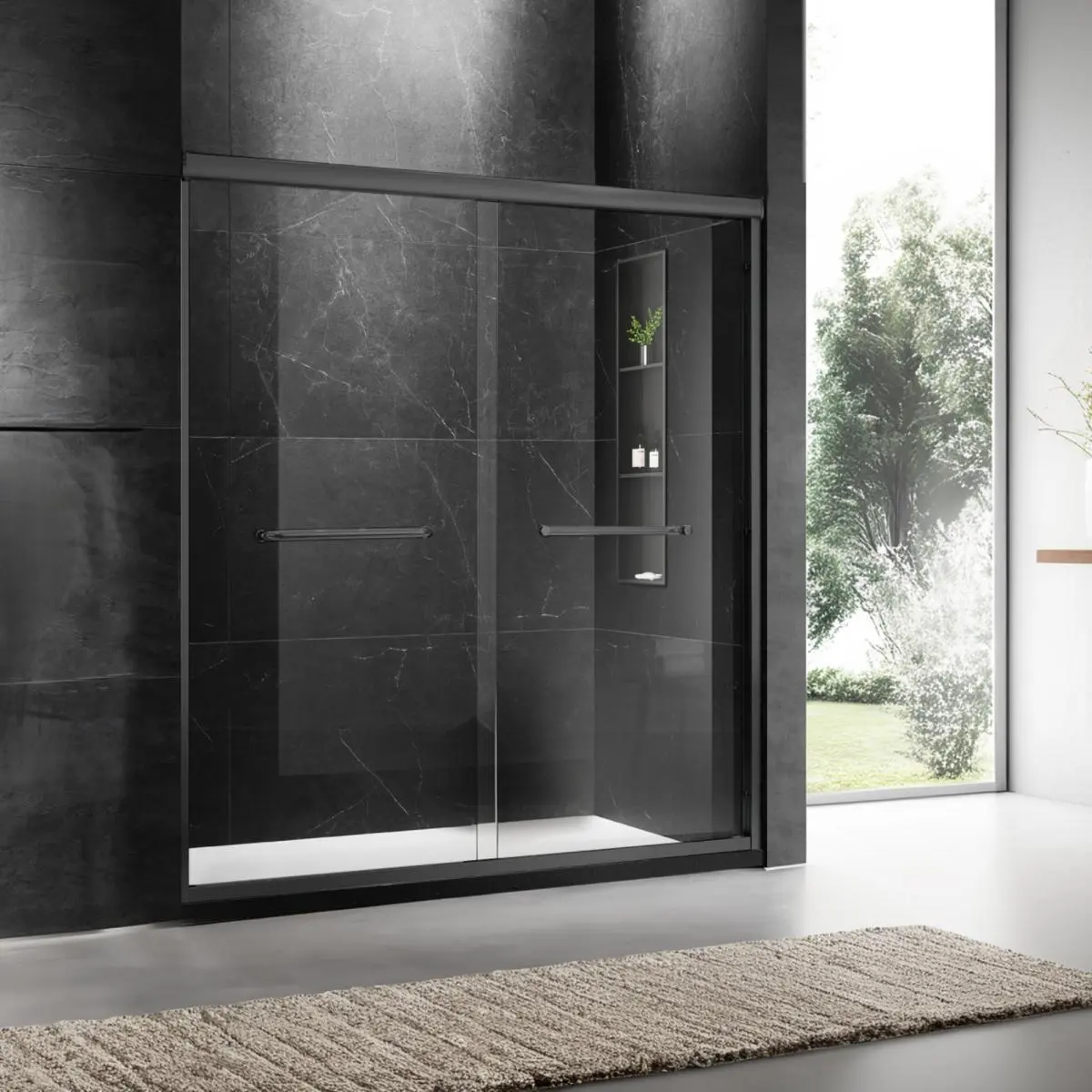 60'' W x 74'' H Door Sliding Frameless Shower Door with 6mm Tempered Glass LYM-02 Mat Black
