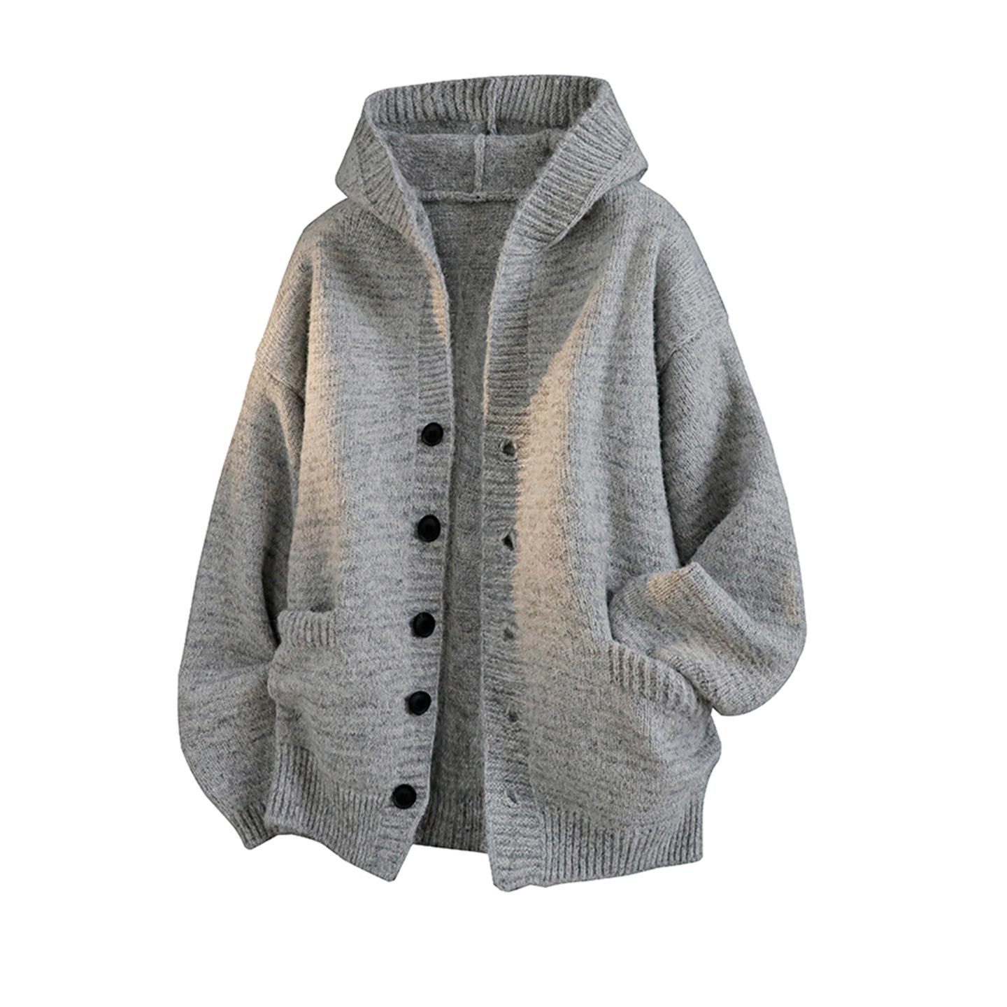 Hooded Cardigan Knitted Sweater Men's Autumn Winter Coat Seahorse Wool Lazy Loose Knitwear