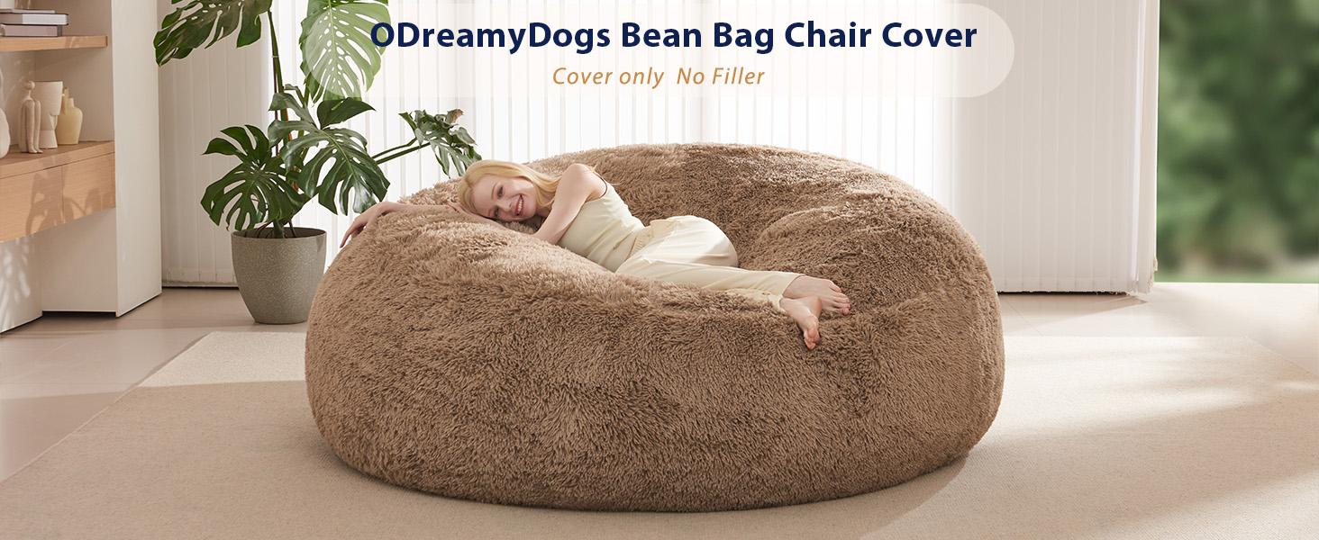 Stuffed Animal Storage Bean Bag Chair Cover (No Filler) Washable Ultra Soft Bean Bag Cover for Organizing Plush Toys or Textile, Sack BeanBag Covers for Adults, Teens, 6FT, Khaki