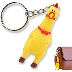 Screaming Chicken Keychain, Mini Rubber Squeeze Keychain, Novelty Prank Pendant for Bags, Keys, Phones. This Product is not Suitable for Children
