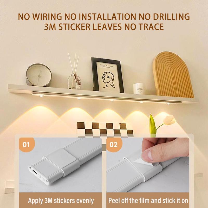 LED Under Cabinet Light with Motion Sensor Dimmable Night Light, 1 Count USB Rechargeable Cat's Eye Ripple Light, Night Light with 3 Color Temperature Stepless Dimming