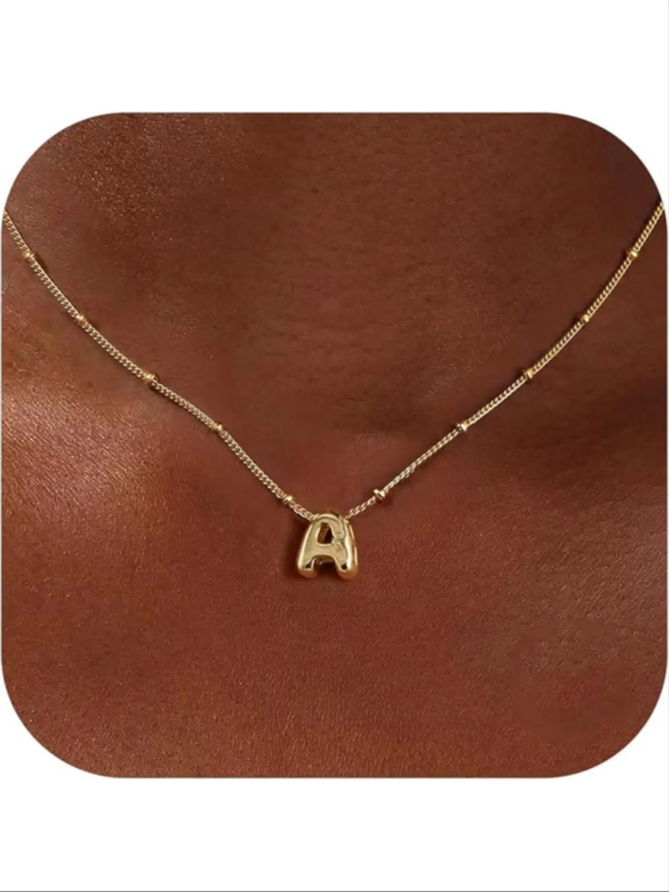 Trendy Bubble A Initial Necklace Delicate Thin Beaded Chain Personalized Name Letter Choker Minimalist Layering Neck Jewelry For Teen Girls Women Casual Office Outfit Accessory