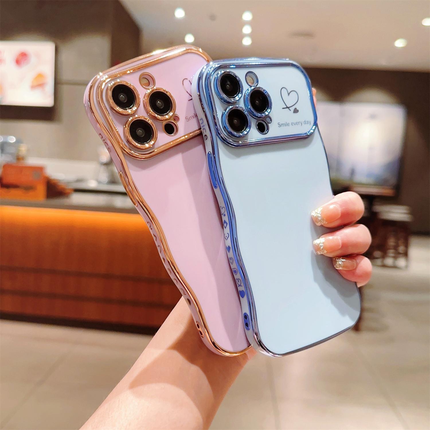 Curly Wave Frame Shape Case for iPhone 16 15 14 13 12 11 Pro Max Plating Wavy Edge Soft TPU Bumper Case Raised Camera Protection Cover, Christmas New Year Gifts for WOMEN GIRLS Curly Wave Frame Shape Case for iPhone 16 15 14 13 12 11 Pro Max Plating Wavy Edge Soft TPU Bumper Case Raised Camera Protection Cover, Christmas New Year Gifts for WOMEN GIRLS