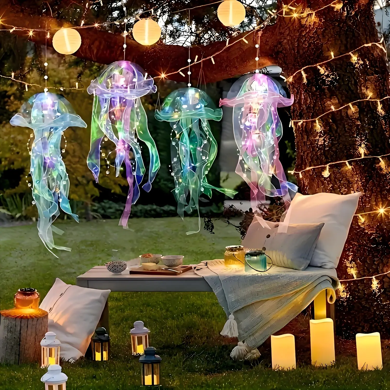 5/10/20 LED Jellyfish Pendant Lights - Battery-powered, 3 Lighting Modes, No Need for A Plug - Perfect for Outdoor Garden, Holiday Party Decoration, Parties, Celebrations And Imaginative Room Decoration | Outdoor, Bedroom, Room Lighting Decoration.