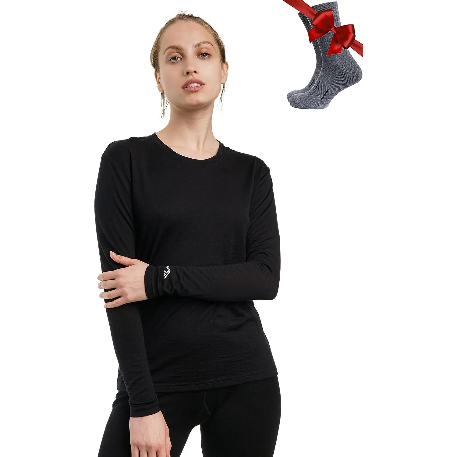 100% Merino Wool Base Layer Women - Long Sleeve Thermal Shirt with Socks |   Lightweight, Midweight, Heavyweight Shirts, Naturally Odor-Resistant, Breathable, Hiking, Cold Weather Base Layer