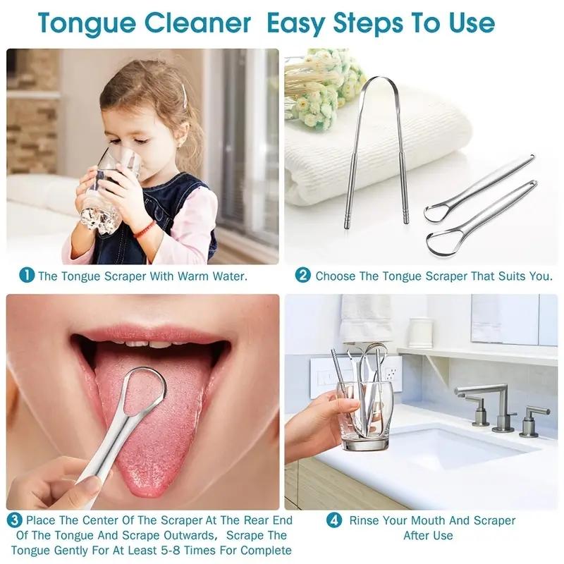 Stainless Steel Tongue Cleaner, 3 Counts Portable Tongue Scraper, Oral Care Tool for Adults, Travel Essentials, Nasal & Oral Care Product